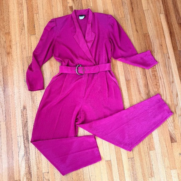 Hot Pink Vintage 80s Belted Jumpsuit - Picture 1 of 10